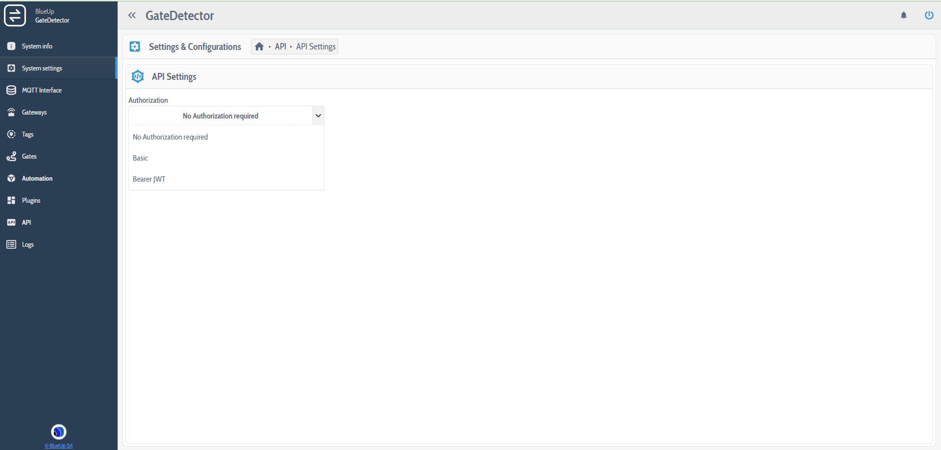 System settings - API Settings