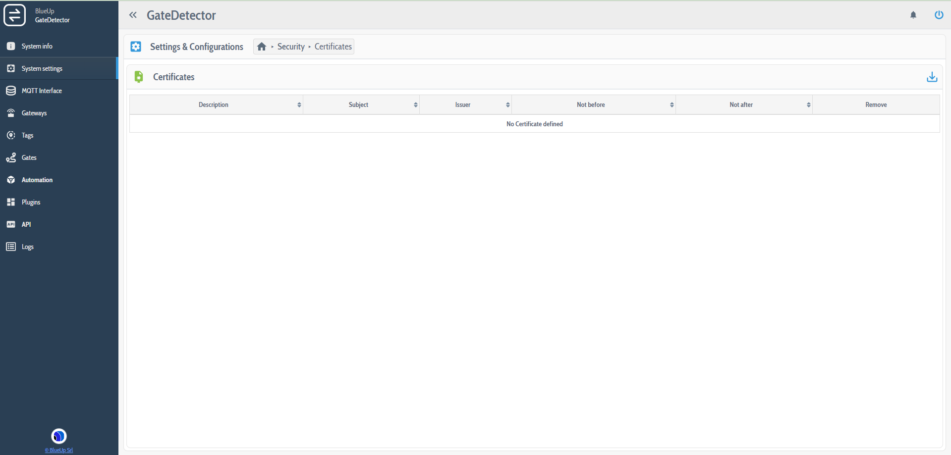 System settings - Certificates