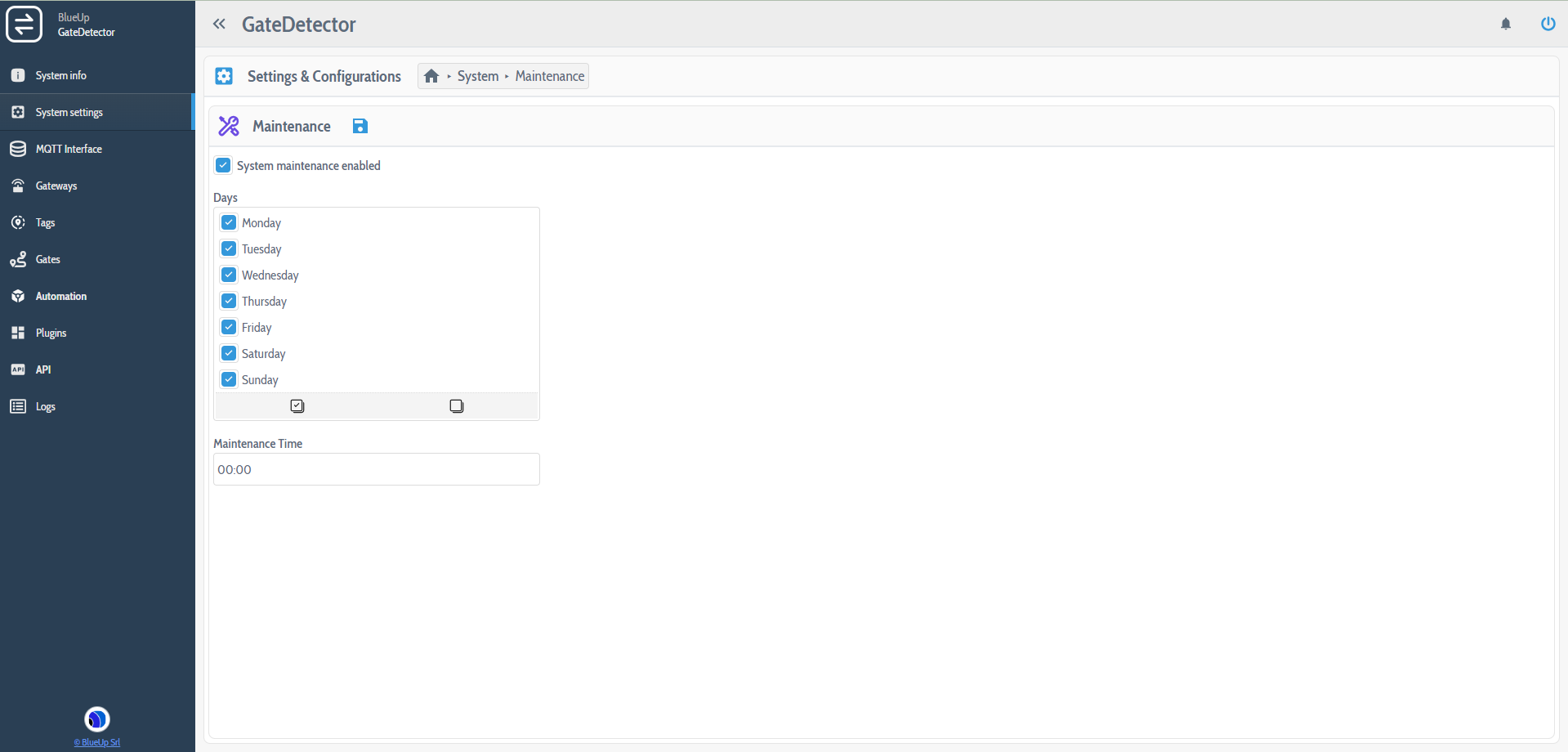 System settings - Maintenance
