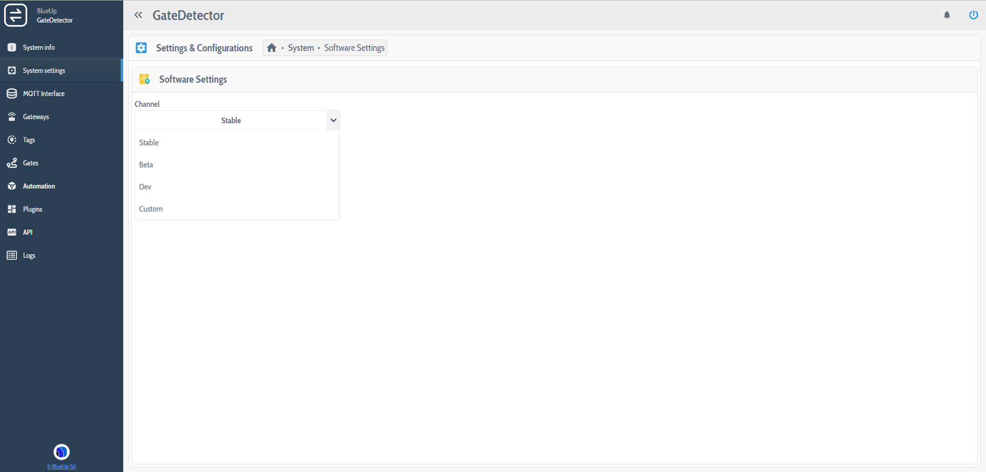 System settings - Software settings