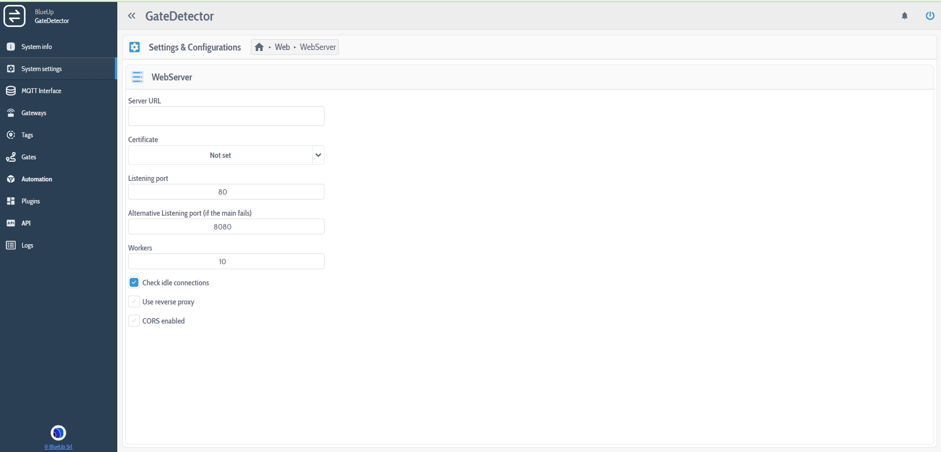 System settings - WebServer