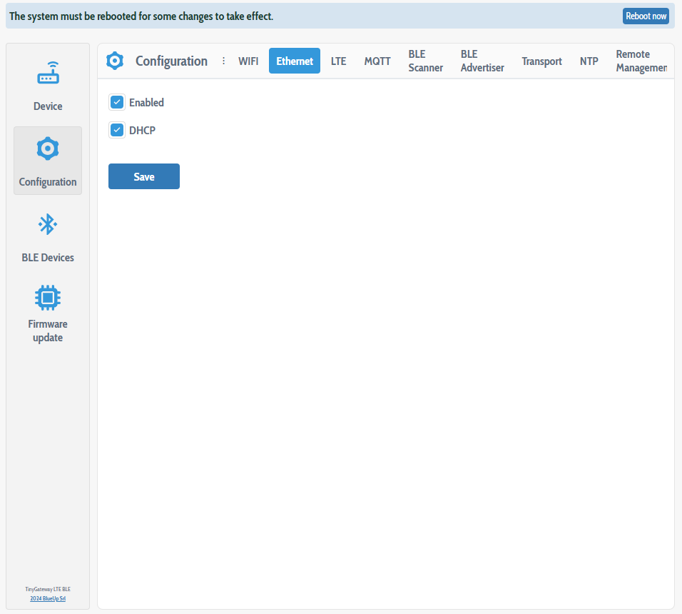 Ethernet configuration reboot