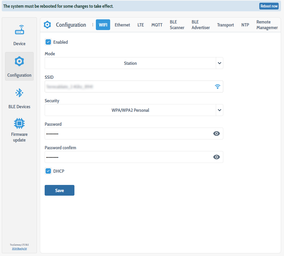WiFi configuration reboot
