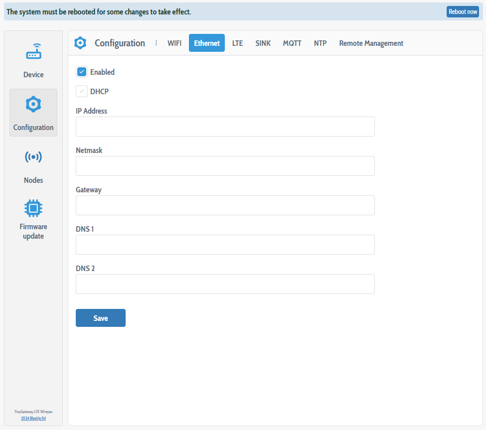 Ethernet configuration reboot