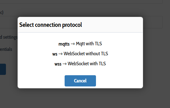 MQTT configuration protocol selection