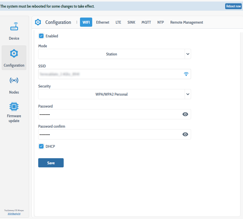 WiFi configuration reboot