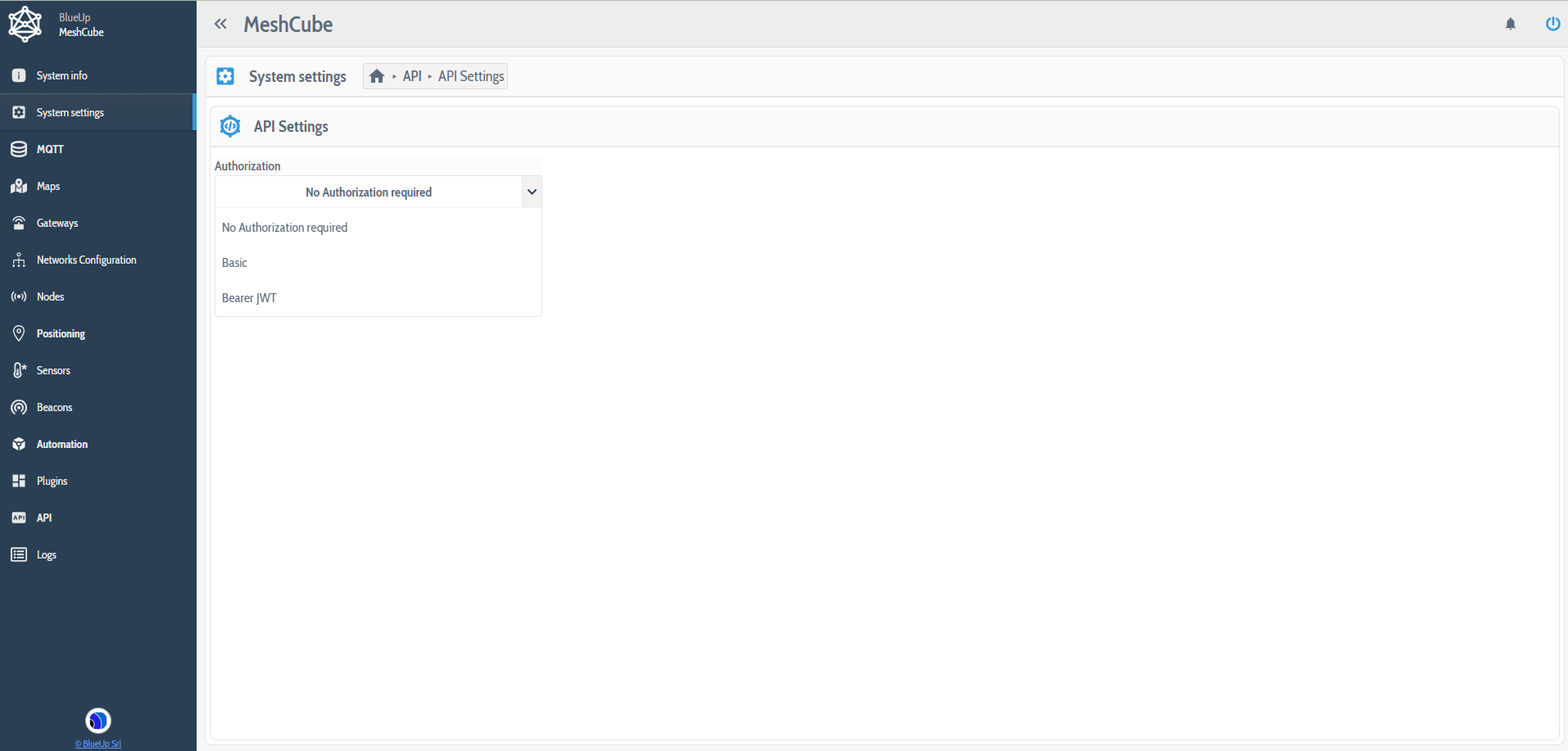 System settings - API Settings