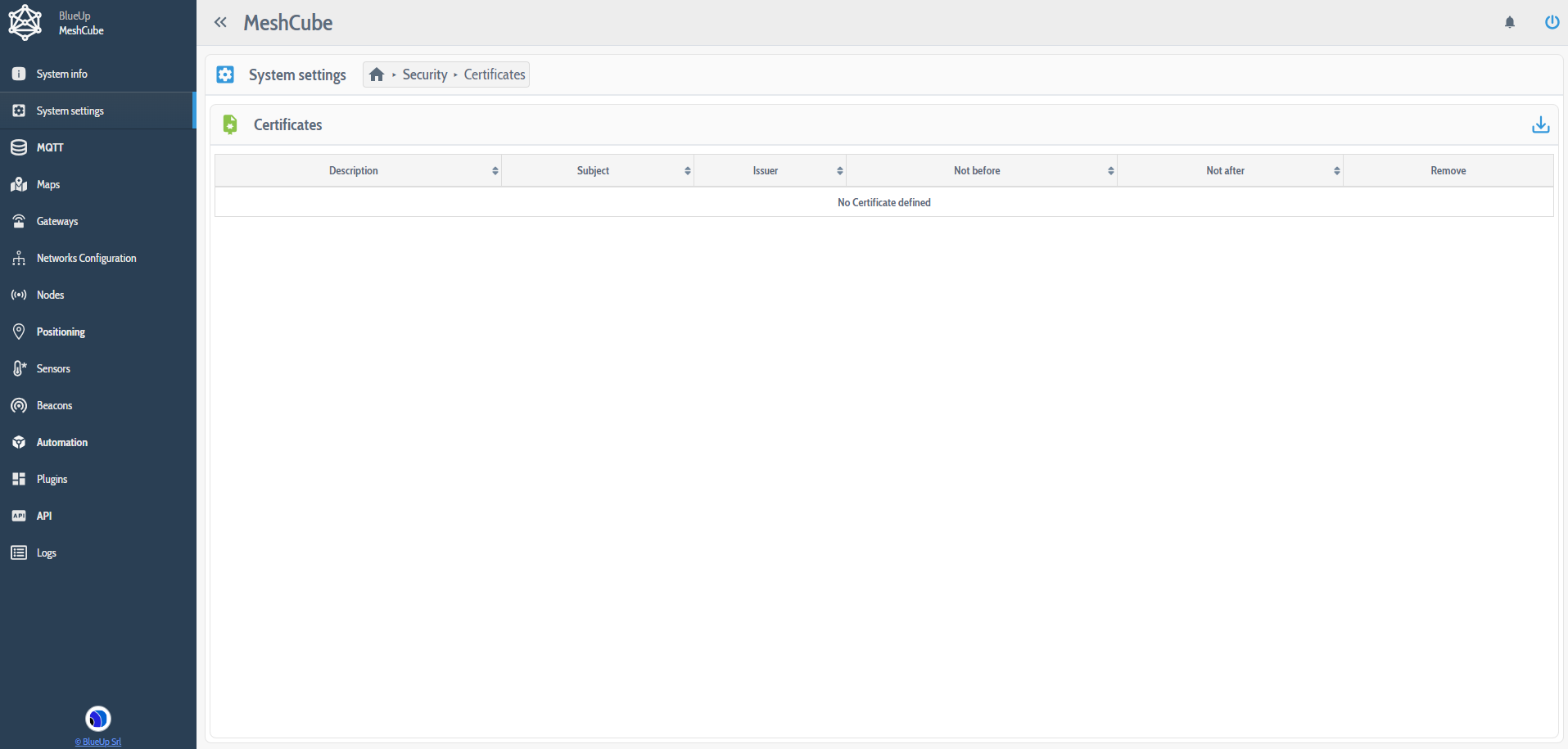 System settings - Certificates