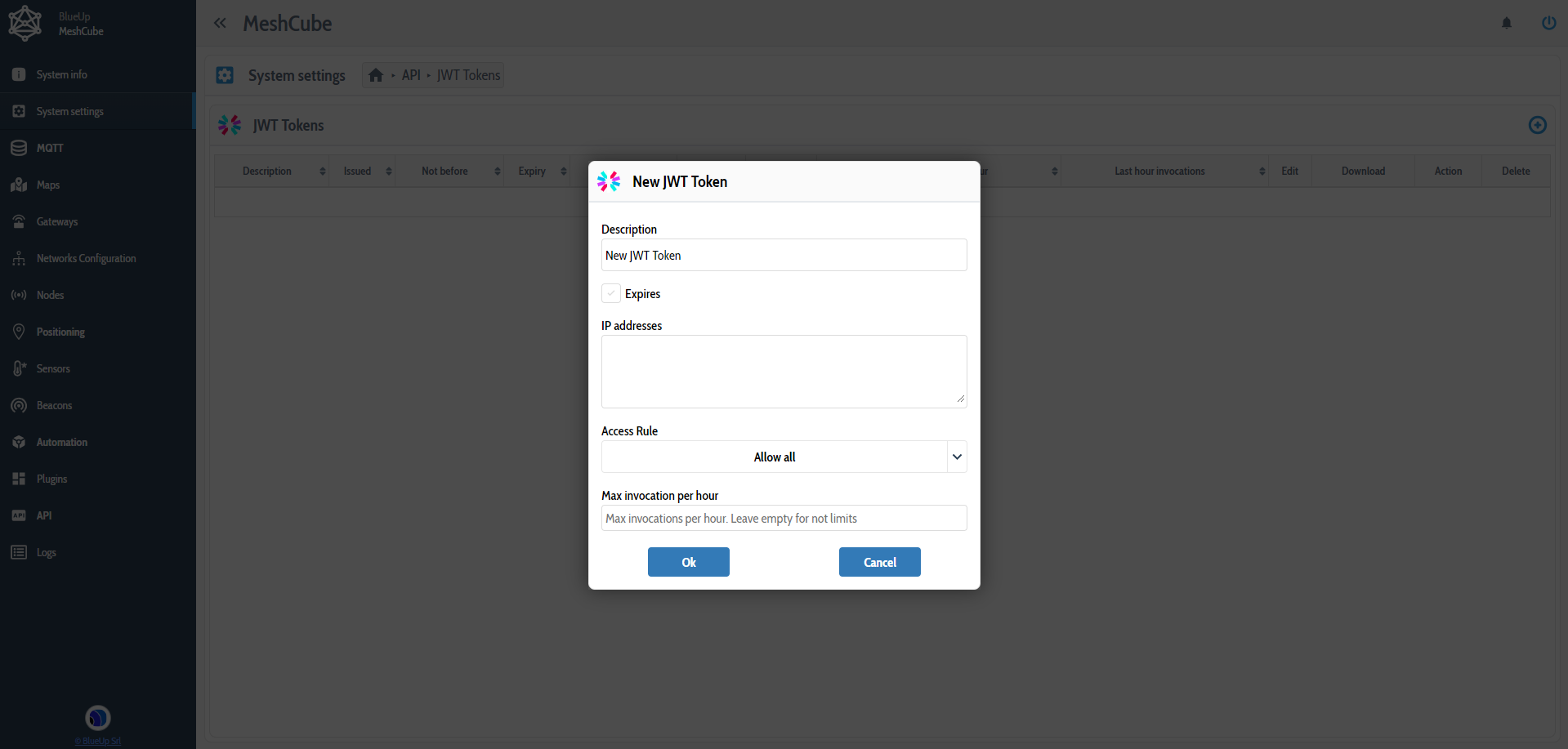 System settings - JWT Token