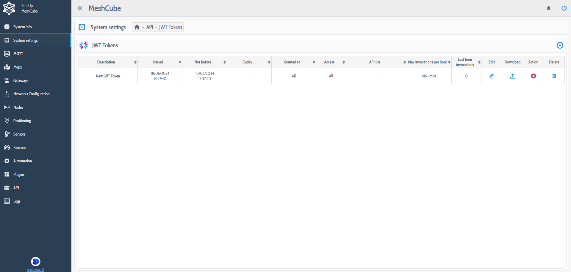 System settings - JWT Token List