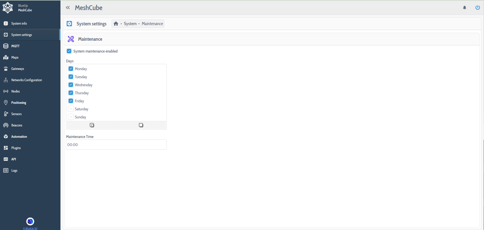 System settings - Maintenance