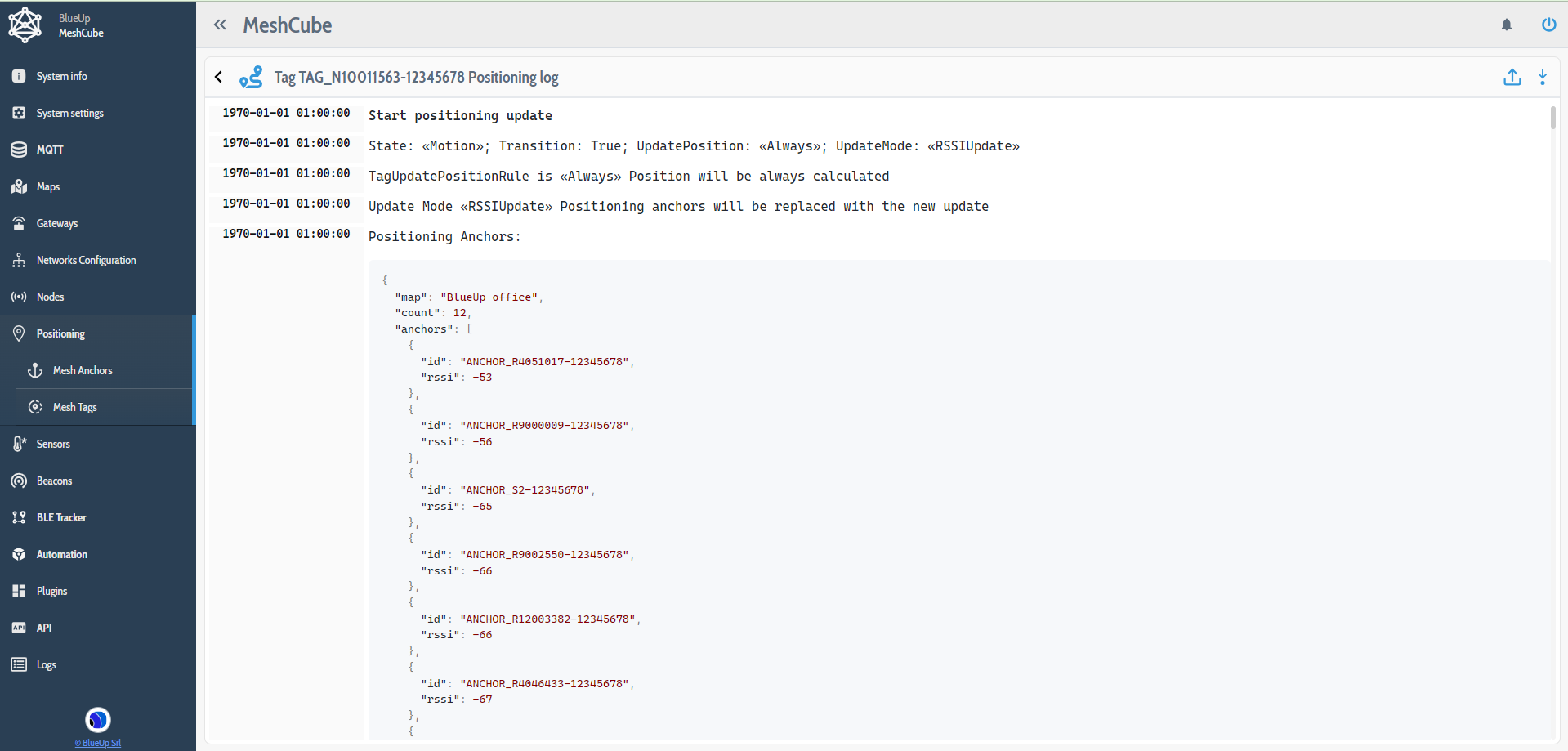Tag positioning logs
