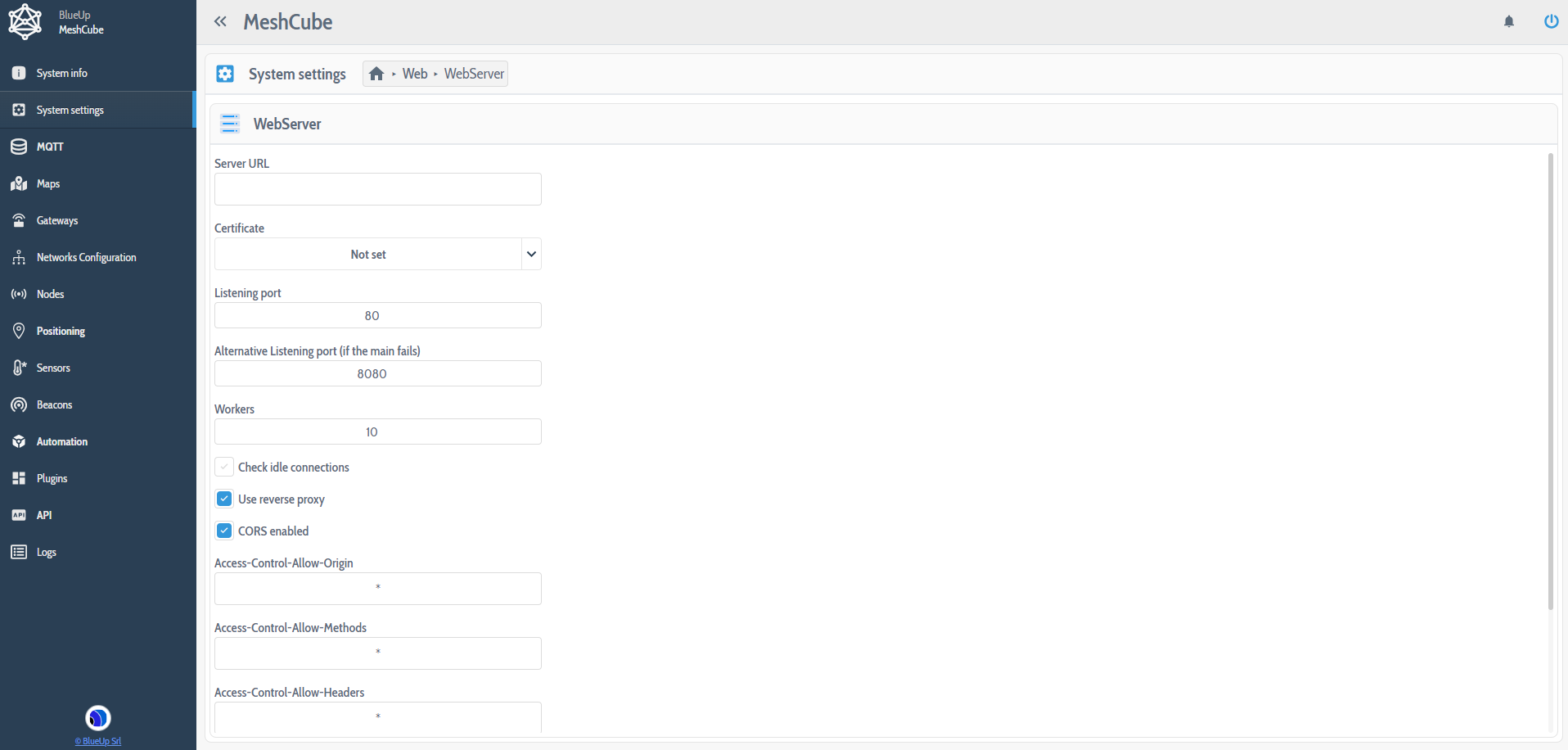 System settings - WebServer