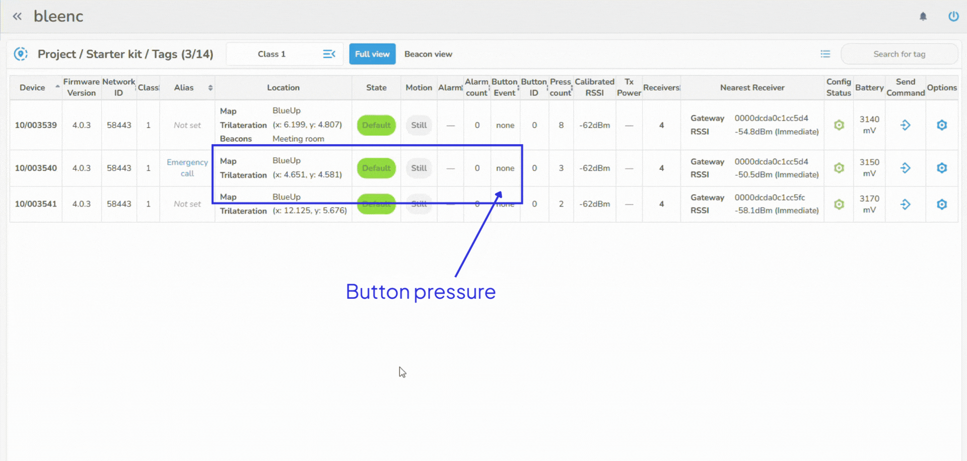 Emergency call Web UI